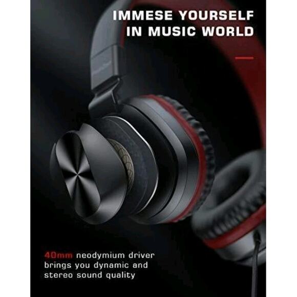 PeohZarr On-Ear Headphones with Microphone, Lightweight Folding Stereo Bass Red - Picture 7 of 10